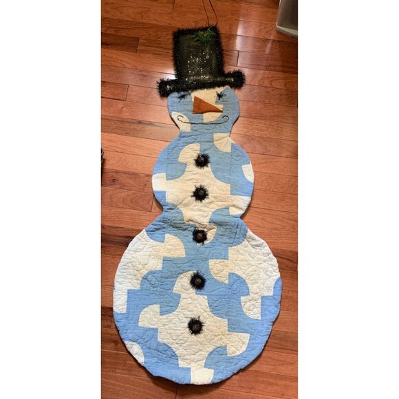 Vintage Quilted Snowman Wall Hanging with Top Hat & Buttons 45" tall - Picture 8 of 16
